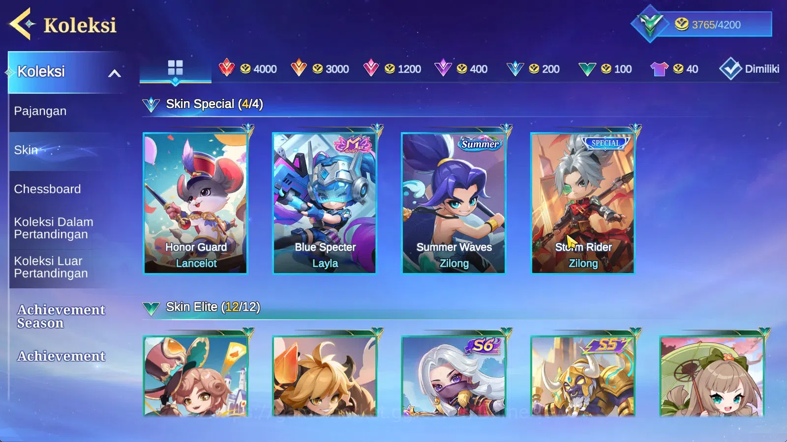 Magic Chess: Go Go Accounts High Mythic 32| 36 Commander 9 Max|19 Skin 4 Special,12 Elite,3 Painted|4 Chessboard 3 Special,1 6