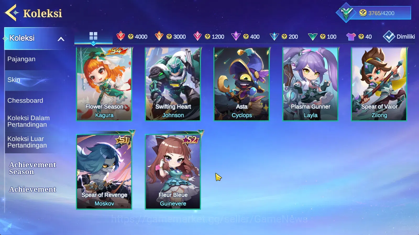 Magic Chess: Go Go Accounts High Mythic 32| 36 Commander 9 Max|19 Skin 4 Special,12 Elite,3 Painted|4 Chessboard 3 Special,1 8
