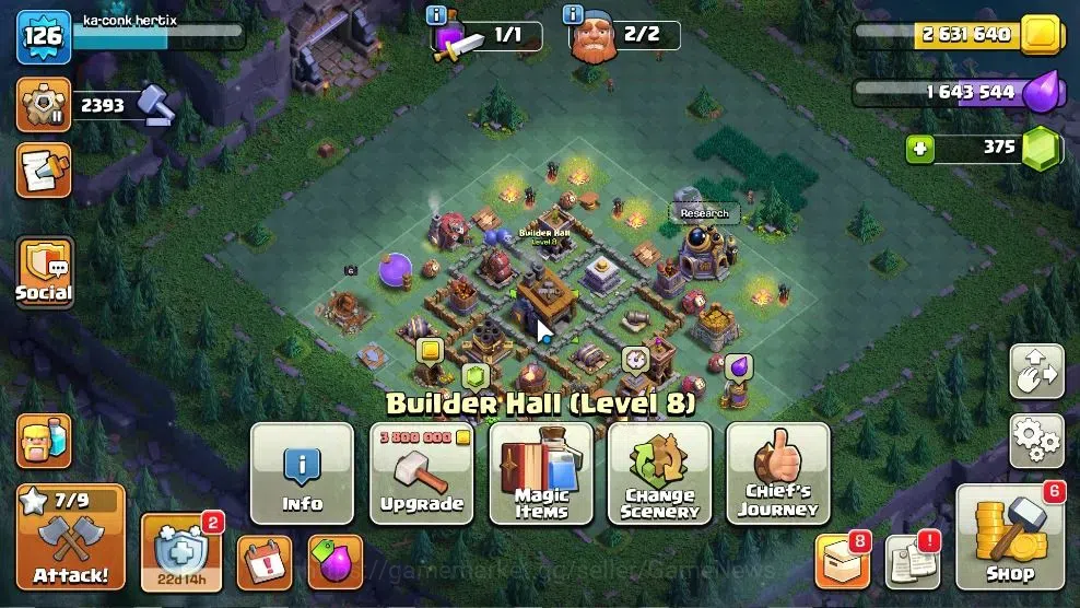 Clash of Clans Accounts High-End LV 126|TH 12 BH 8 HH 6|Limited Skin|BK 56,AQ 65,GW 40,MP 32 | BM 10 | 375 Gems | CN 17