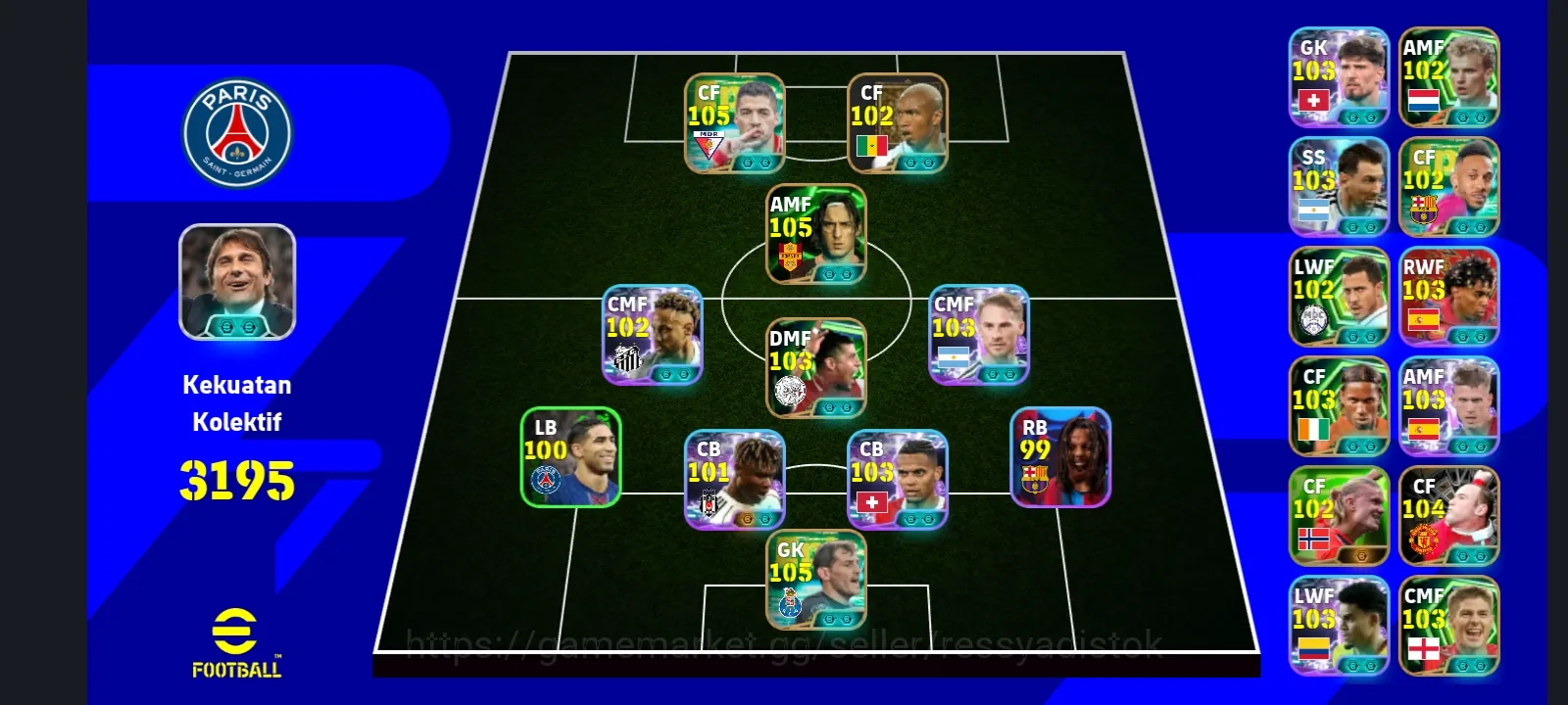 eFootball Accounts Legends & Iconic Players COLECTIVE 3195+ | TOTTI x L SUAREZ x H DIOUF x NEYMAR JR,READY TO PLAY,CHEAPEST 1