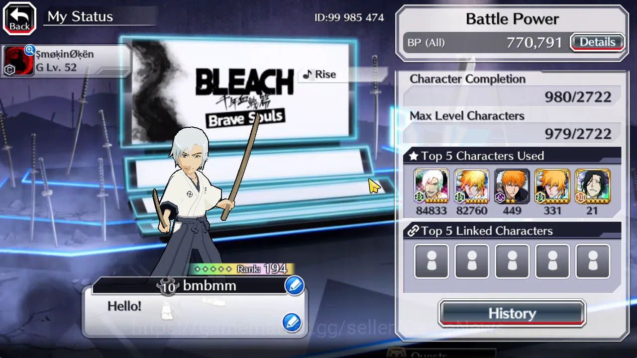 Bleach: Brave Souls Accounts Mid-Tier [GLOBAL]52 Orbs|Rukia 10th Aniv,SoulReper[Shunsui,Jushiro],Aizen Renewd,Crescent 3