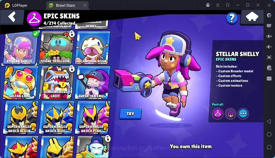 Brawl Stars Accounts Trophy 4981|29 Brawler|3 Max Hypercharge|1 Legend(CyberShelly),1 Mythic,4 Epic|2144 12