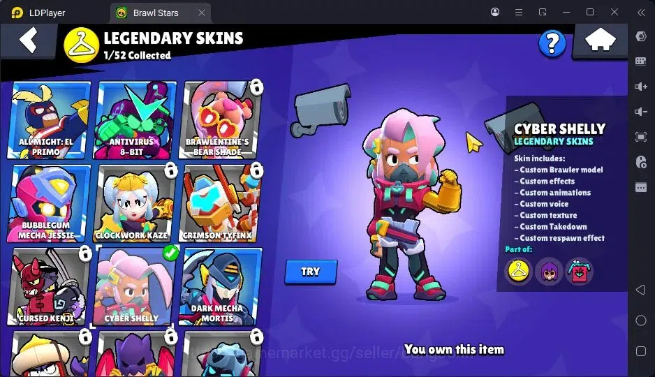Brawl Stars Accounts Trophy 4981|29 Brawler|3 Max Hypercharge|1 Legend(CyberShelly),1 Mythic,4 Epic|2144 14