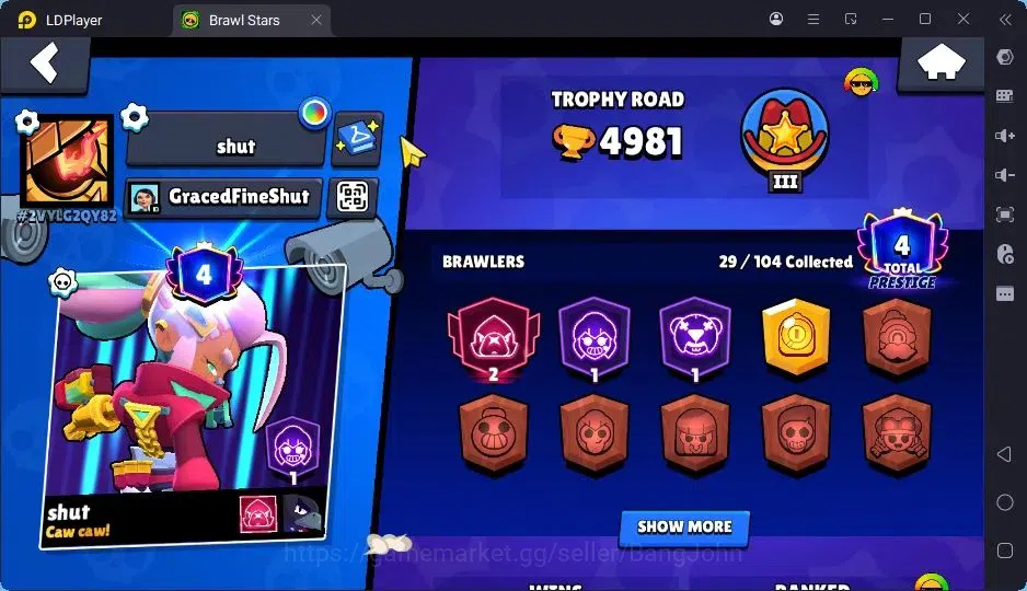 Brawl Stars Accounts Trophy 4981|29 Brawler|3 Max Hypercharge|1 Legend(CyberShelly),1 Mythic,4 Epic|2144 2