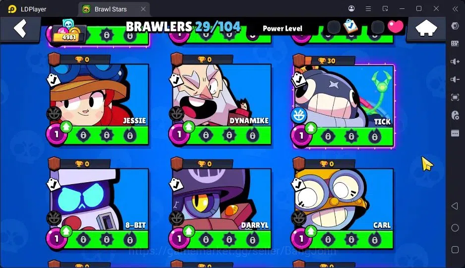 Brawl Stars Accounts Trophy 4981|29 Brawler|3 Max Hypercharge|1 Legend(CyberShelly),1 Mythic,4 Epic|2144 20