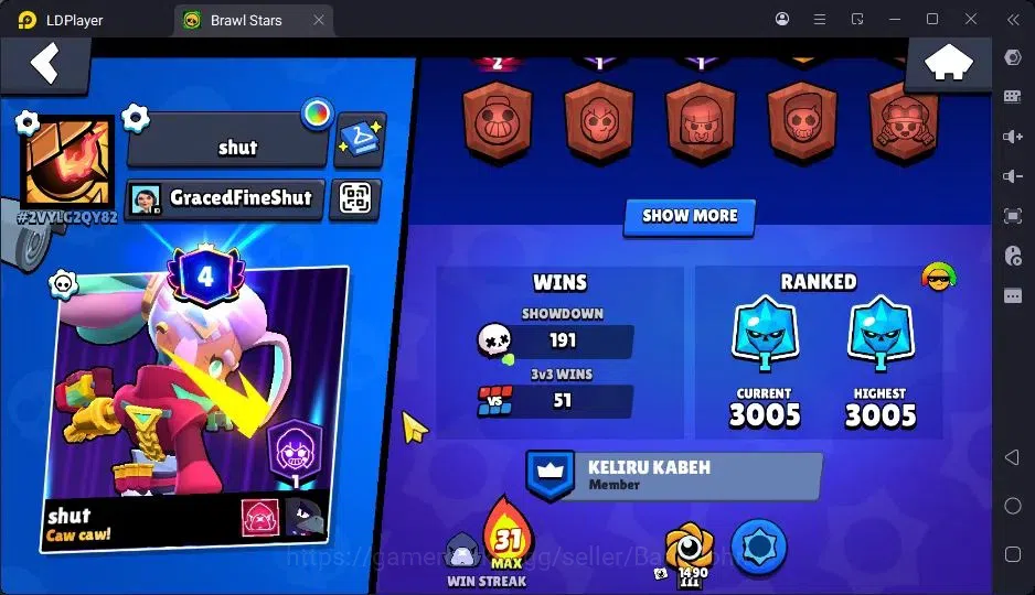 Brawl Stars Accounts Trophy 4981|29 Brawler|3 Max Hypercharge|1 Legend(CyberShelly),1 Mythic,4 Epic|2144 3