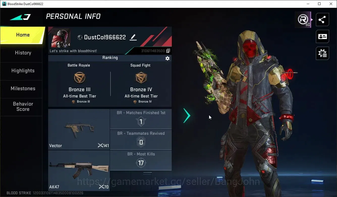 Blood Strike Accounts Collab Skin ASIA | 1 Collab AOT Gun: M4A1-Battle of Faith|1 Ultra Gun: FN2000-Limbo|Epic 1