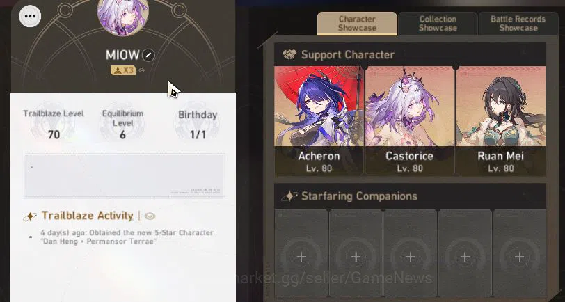 Honkai Star Rail Mid Game Asia|TL 70|12 Limited|Acheron+Sign,BlackSwan+Sign, image 1