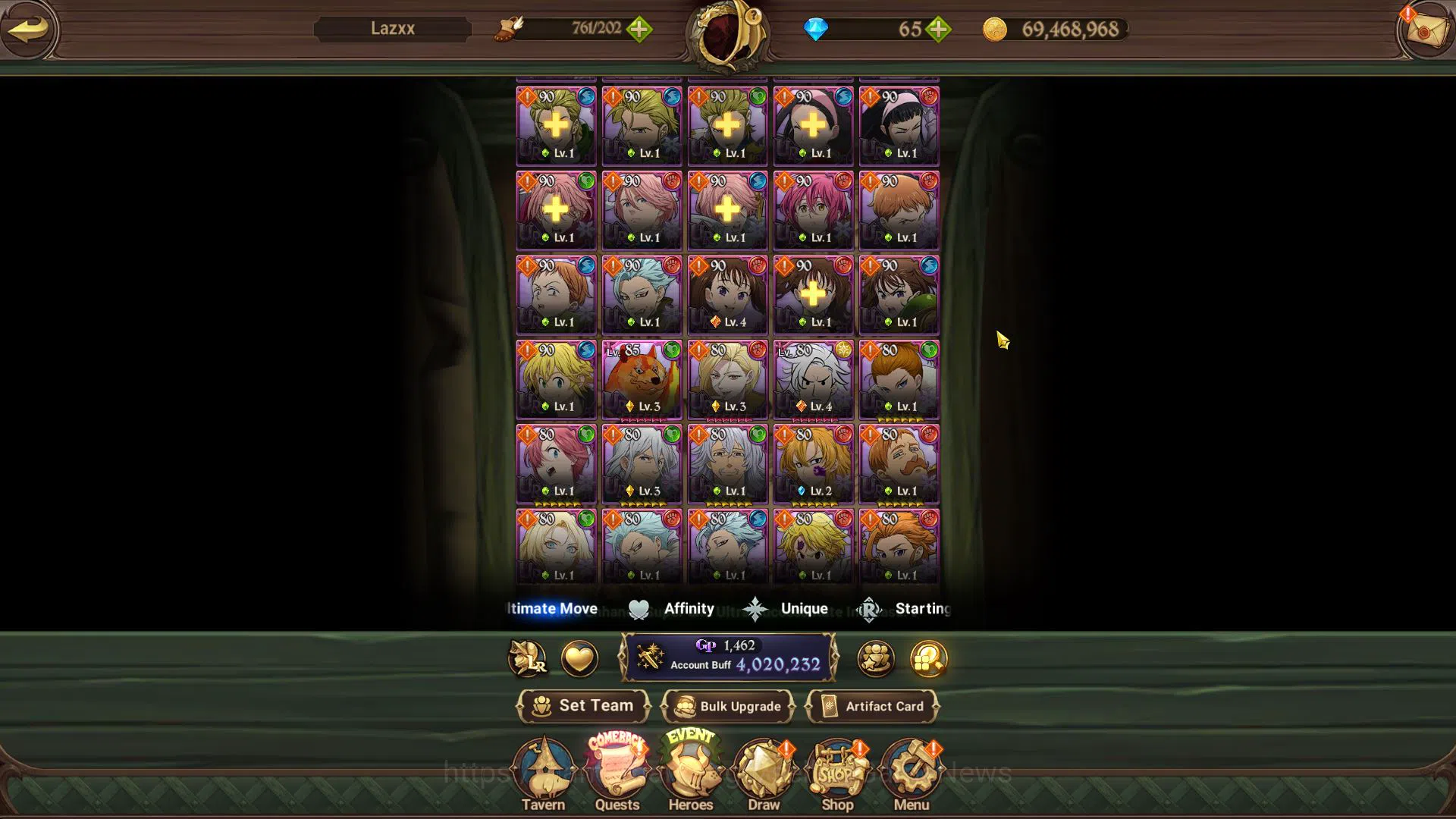 The Seven Deadly Sins: Grand Cross Accounts Midgame Asia|4M CC+65 DM|3 LR+9UR+Many Collab|Roxy2/6,Elizabeth,H 9