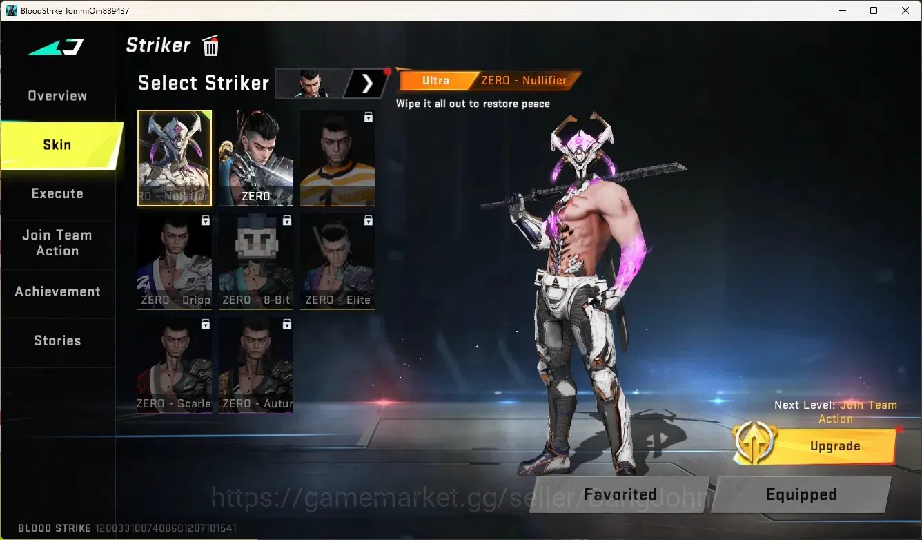 Blood Strike Accounts Others ASIA | 1 ULTRA MELEE: Lightblade|1 EVA Gun|1 ULTRA Gun|1 BLEACH Striker|1 Epic Name Changing 12