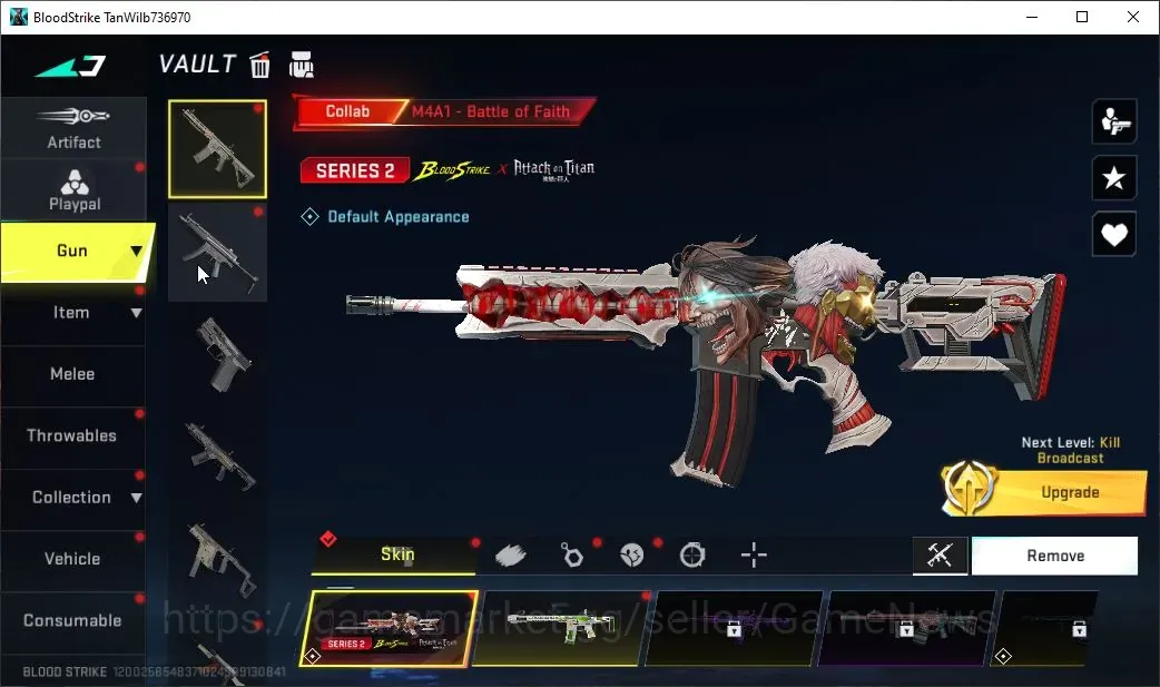Blood Strike Accounts Collab Skin ASIA|Collab AOT M4A1 Battle of Faith|4 Ultra P90 Phantomrift Lv4,FAL Luchador,Galil 1