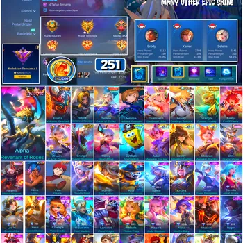 Mobile Legends: Bang Bang Accounts #4458 251 Skins | Alpha Revenant of Roses (LEGEND) | Karina Leona (KOF) | Melissa Nobara