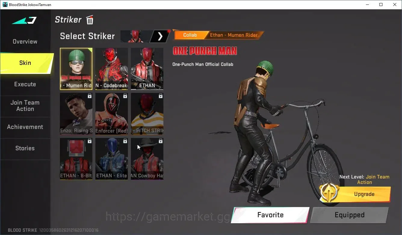 Blood Strike Accounts Collab Skin ASIA|1 OPM Mumen Rider Striker|1 Ultra Melee|1 Ultra Gun|2 Ultra Strikers|1 Limited Gun|6 1