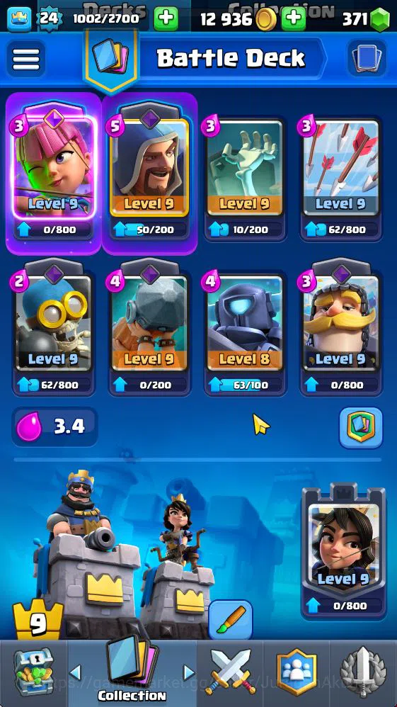 Clash Royale Accounts Midgame Lvl 24|Trophy 4014|KTL 9|Limited Skin|Card 76| 1 EVO 5 Legendary 21 Epic 23 Rare 25 3