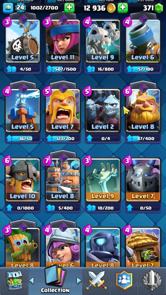 Clash Royale Accounts Midgame Lvl 24|Trophy 4014|KTL 9|Limited Skin|Card 76| 1 EVO 5 Legendary 21 Epic 23 Rare 25 6