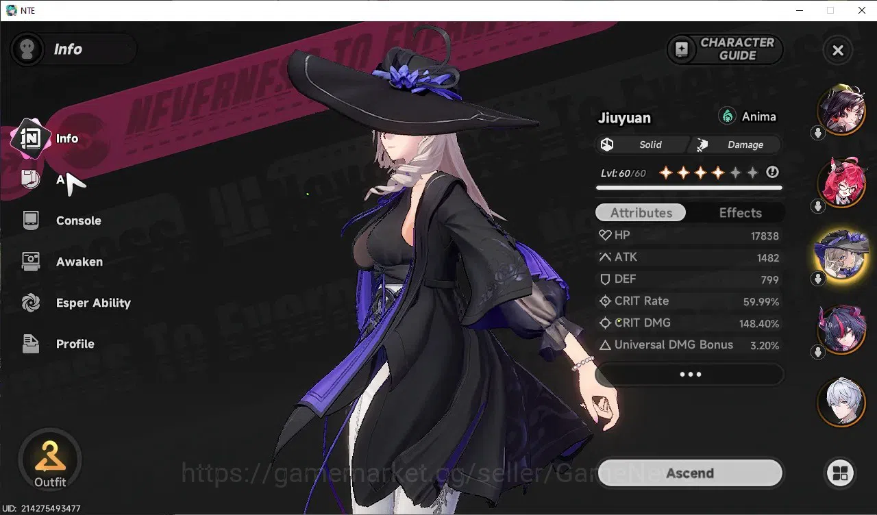 Neverness to Everness Accounts GLOBAL SEA|HL 45|TL 26|10 SSR[ShinkuA1,HotoriA1,Nanally]+Sign,Jiuyuan,Baicang,ChizA1,etc|2 10