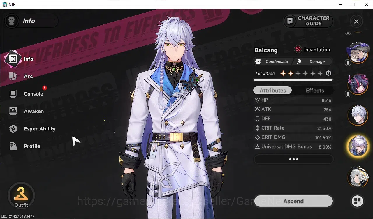 Neverness to Everness Accounts GLOBAL SEA|HL 45|TL 26|10 SSR[ShinkuA1,HotoriA1,Nanally]+Sign,Jiuyuan,Baicang,ChizA1,etc|2 12