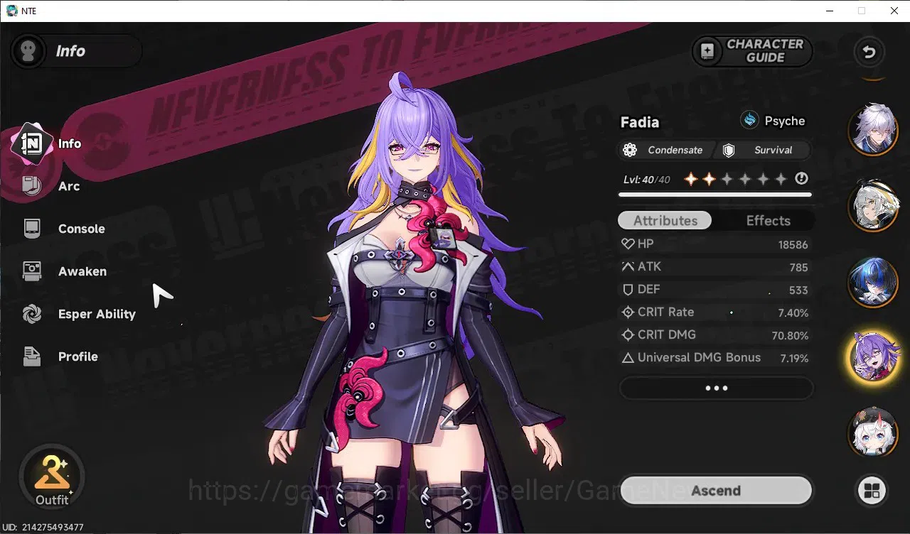 Neverness to Everness Accounts GLOBAL SEA|HL 45|TL 26|10 SSR[ShinkuA1,HotoriA1,Nanally]+Sign,Jiuyuan,Baicang,ChizA1,etc|2 18