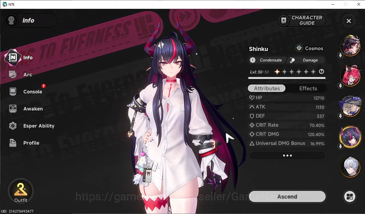 Neverness to Everness Accounts GLOBAL SEA|HL 45|TL 26|10 SSR[ShinkuA1,HotoriA1,Nanally]+Sign,Jiuyuan,Baicang,ChizA1,etc|2 2
