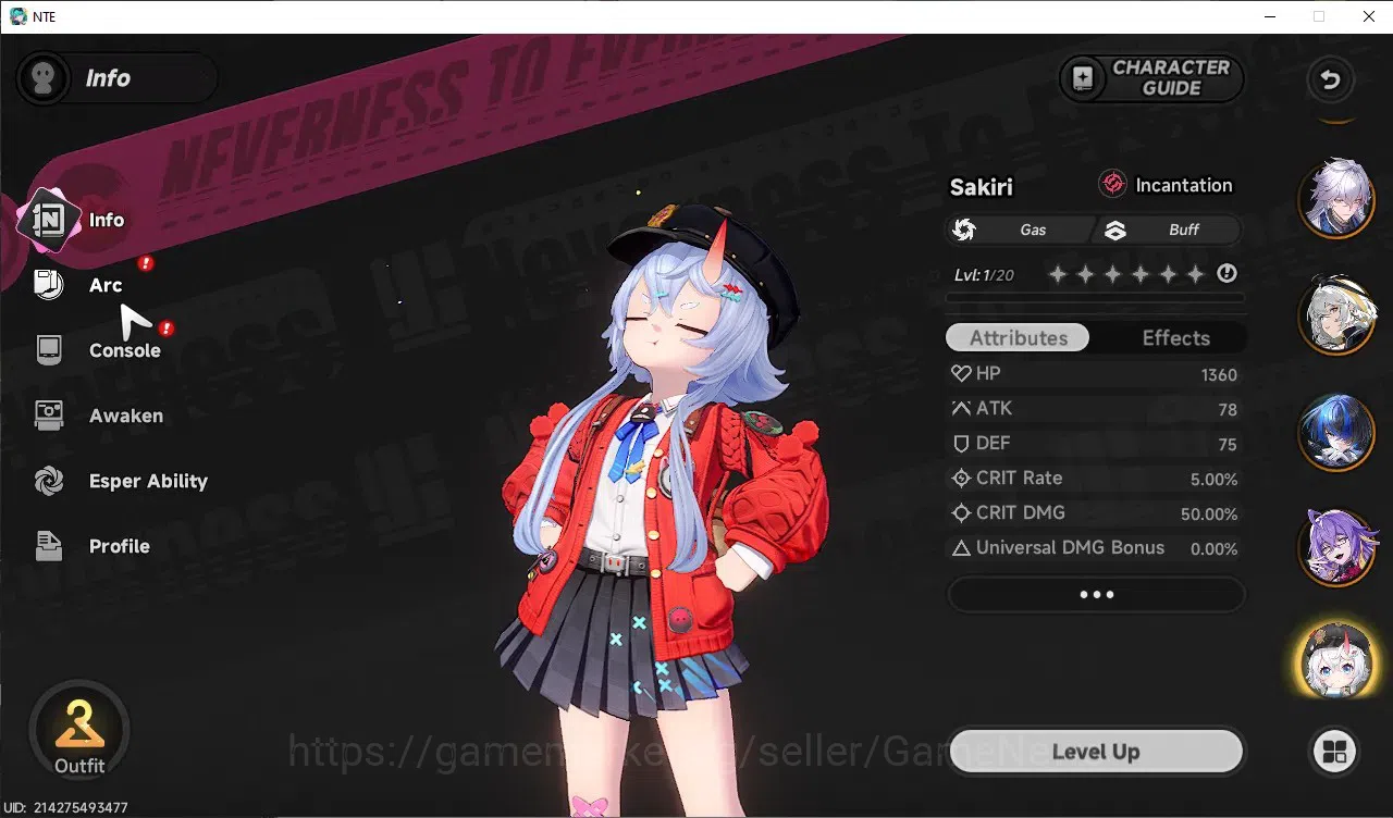 Neverness to Everness Accounts GLOBAL SEA|HL 45|TL 26|10 SSR[ShinkuA1,HotoriA1,Nanally]+Sign,Jiuyuan,Baicang,ChizA1,etc|2 20