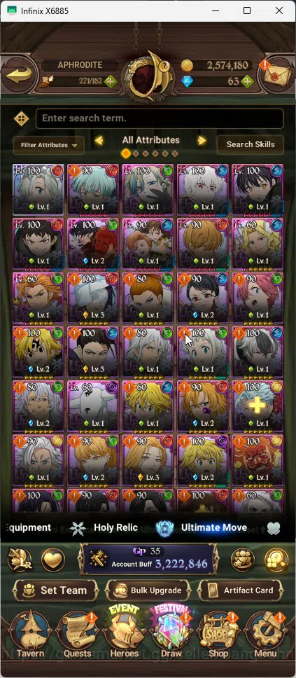 The Seven Deadly Sins: Grand Cross Accounts Whale Global | 3.2M CC |1 LR | Salos, Merlin Esca, Chaos Arthur ,Mael|Full 2