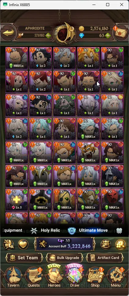 The Seven Deadly Sins: Grand Cross Accounts Whale Global | 3.2M CC |1 LR | Salos, Merlin Esca, Chaos Arthur ,Mael|Full 4