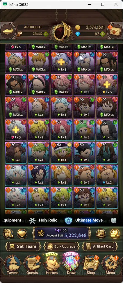 The Seven Deadly Sins: Grand Cross Accounts Whale Global | 3.2M CC |1 LR | Salos, Merlin Esca, Chaos Arthur ,Mael|Full 5
