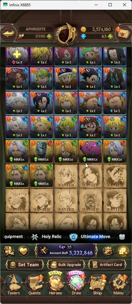 The Seven Deadly Sins: Grand Cross Accounts Whale Global | 3.2M CC |1 LR | Salos, Merlin Esca, Chaos Arthur ,Mael|Full 6