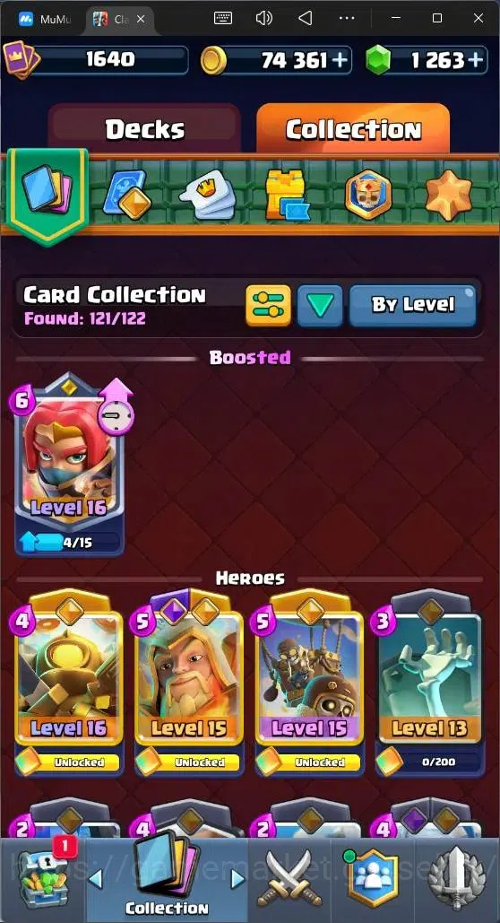 Clash Royale Accounts High-End Global |CL 1640|KTL 16|Trophy 12381|121 Cards|9 MAX|8 Champ|4 Hero|15 Evo|74K Gold|1263 11