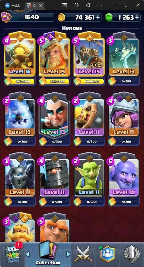 Clash Royale Accounts High-End Global |CL 1640|KTL 16|Trophy 12381|121 Cards|9 MAX|8 Champ|4 Hero|15 Evo|74K Gold|1263 12
