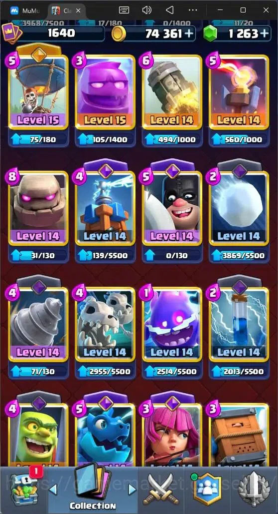 Clash Royale Accounts High-End Global |CL 1640|KTL 16|Trophy 12381|121 Cards|9 MAX|8 Champ|4 Hero|15 Evo|74K Gold|1263 6
