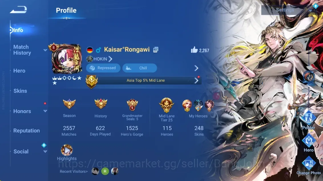 Honor of Kings Accounts Rare Skin Global|115H 248S|3 Flawless:Li Xin,Mai Shiranui,Wukong|Mythic:Kongming|4 1