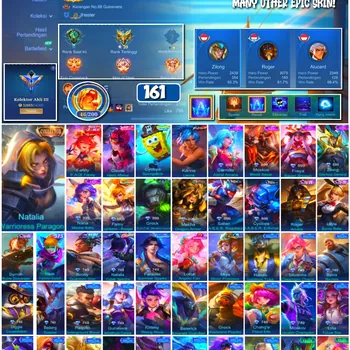 Mobile Legends: Bang Bang Accounts 🔥 #4154 🔥 💎 161 Skins 👑 Collector Natalia Warrioress Paragon ⚔️ Expert Collector III