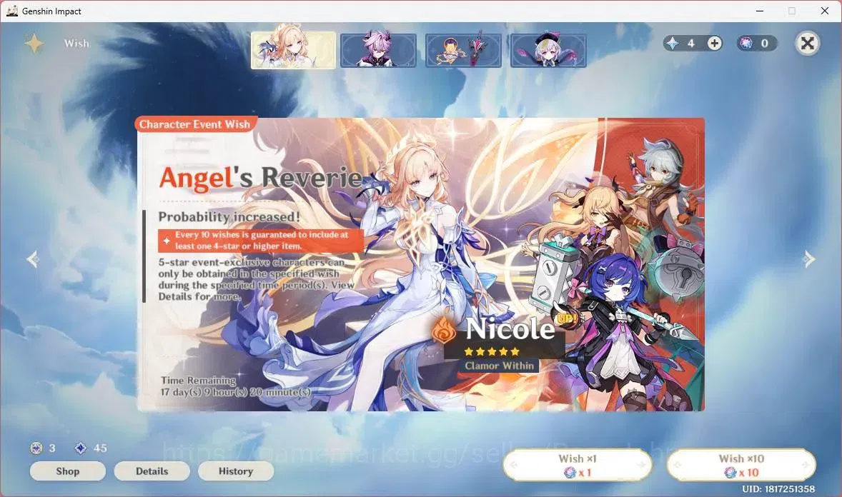 Genshin Impact Accounts ASIA | AR 20 | Starter |1 5*Limit Nicole|2 5*Stand image 11