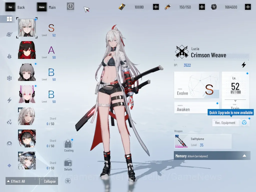 Punishing: Gray Raven Accounts Others EU |Lv 51| S Lucia Crimson Weave |10k BC +3k YC +5k BlueC|1 S Omniframe, 1 Wpn 1