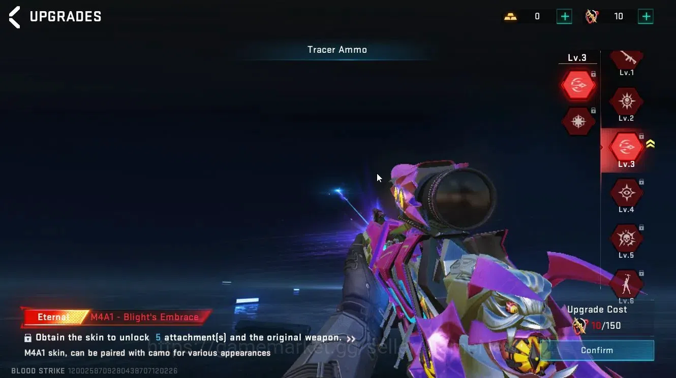Blood Strike Accounts Rare Skin ASIA|ETERNAL M4A1-Blight's Embrace Lv3|Collab OPM Saitama Parachute|Legendary 5