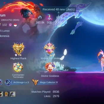Mobile Legends: Bang Bang Accounts Collector HERO 138|Skin 624|Mega|Legend Miya+Lunox|5 Collector|Asp