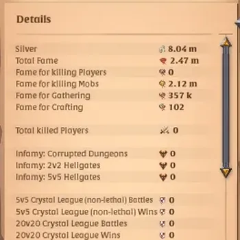 Albion Online Accounts Others ASIA |2,47M Total Fame - 8M Silver|T8 Ore Miner Gather Equipment - T7 BattleAxe Build|Take