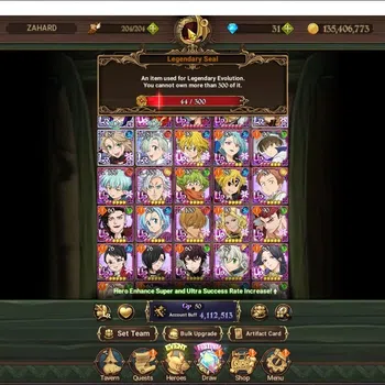The Seven Deadly Sins: Grand Cross Accounts Endgame GLOBAL|4,1M CC|44 LS|4 LR+7 UR|NMeli5/6,Roxy