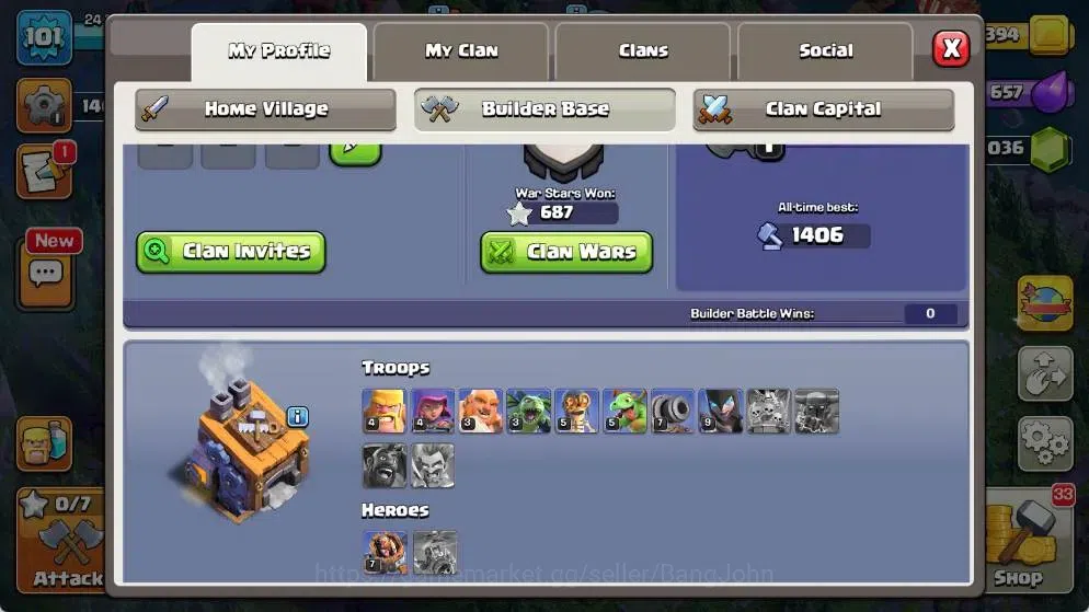 Clash of Clans Accounts Global |TH 17-BH 8|LVL 101| AQ 26 ,MP 10 ,GW 14 ,R image 16