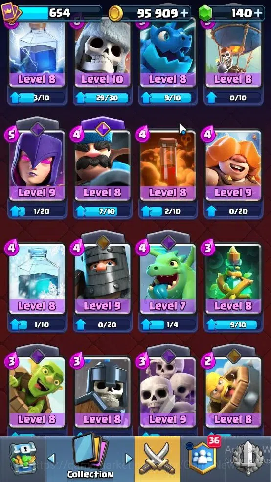 Clash Royale Accounts High-End Lvl 654|Trophy 3948|KTL 10|Card 79|3 EVO,5 legendary 9 Epic,26 Rare,27 Common|Gems 140|Take 13