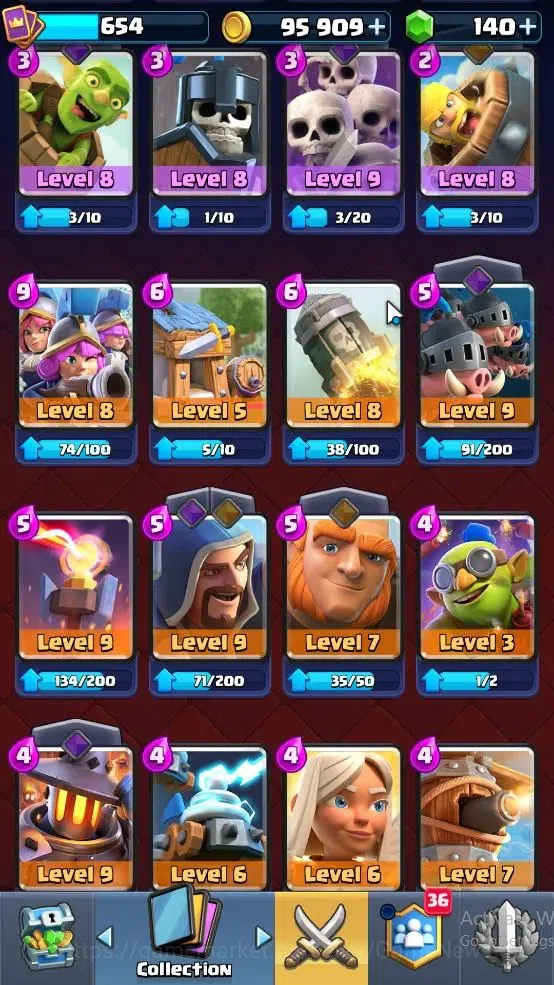 Clash Royale Accounts High-End Lvl 654|Trophy 3948|KTL 10|Card 79|3 EVO,5 legendary 9 Epic,26 Rare,27 Common|Gems 140|Take 14
