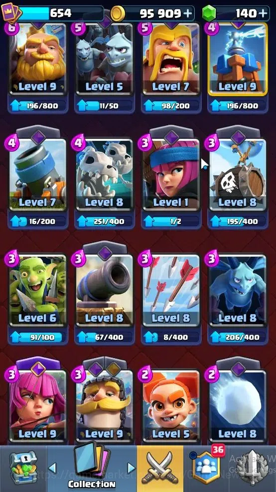 Clash Royale Accounts High-End Lvl 654|Trophy 3948|KTL 10|Card 79|3 EVO,5 legendary 9 Epic,26 Rare,27 Common|Gems 140|Take 16