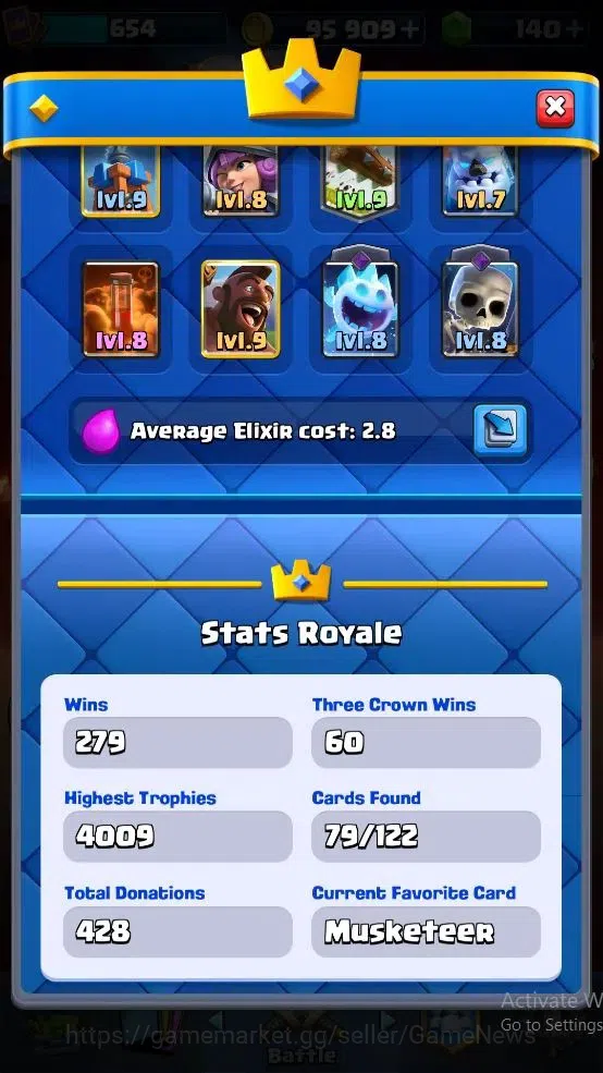 Clash Royale Accounts High-End Lvl 654|Trophy 3948|KTL 10|Card 79|3 EVO,5 legendary 9 Epic,26 Rare,27 Common|Gems 140|Take 3