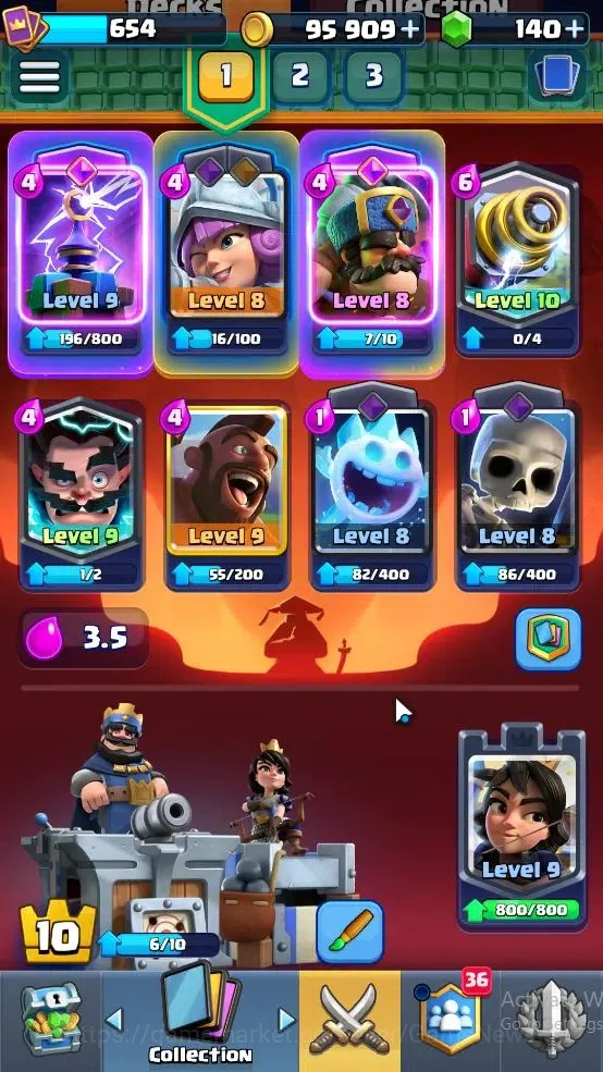 Clash Royale Accounts High-End Lvl 654|Trophy 3948|KTL 10|Card 79|3 EVO,5 legendary 9 Epic,26 Rare,27 Common|Gems 140|Take 4