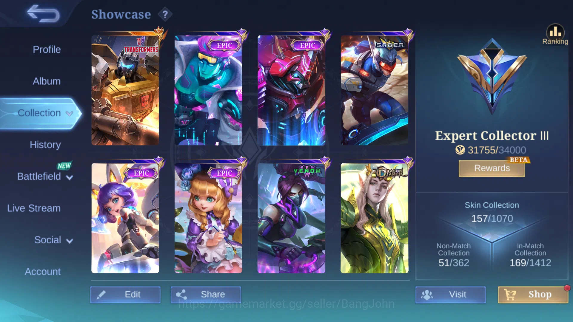 Mobile Legends: Bang Bang Accounts Hero 116 | Skin 157 | Emblem All Max | Trasnformer image 2