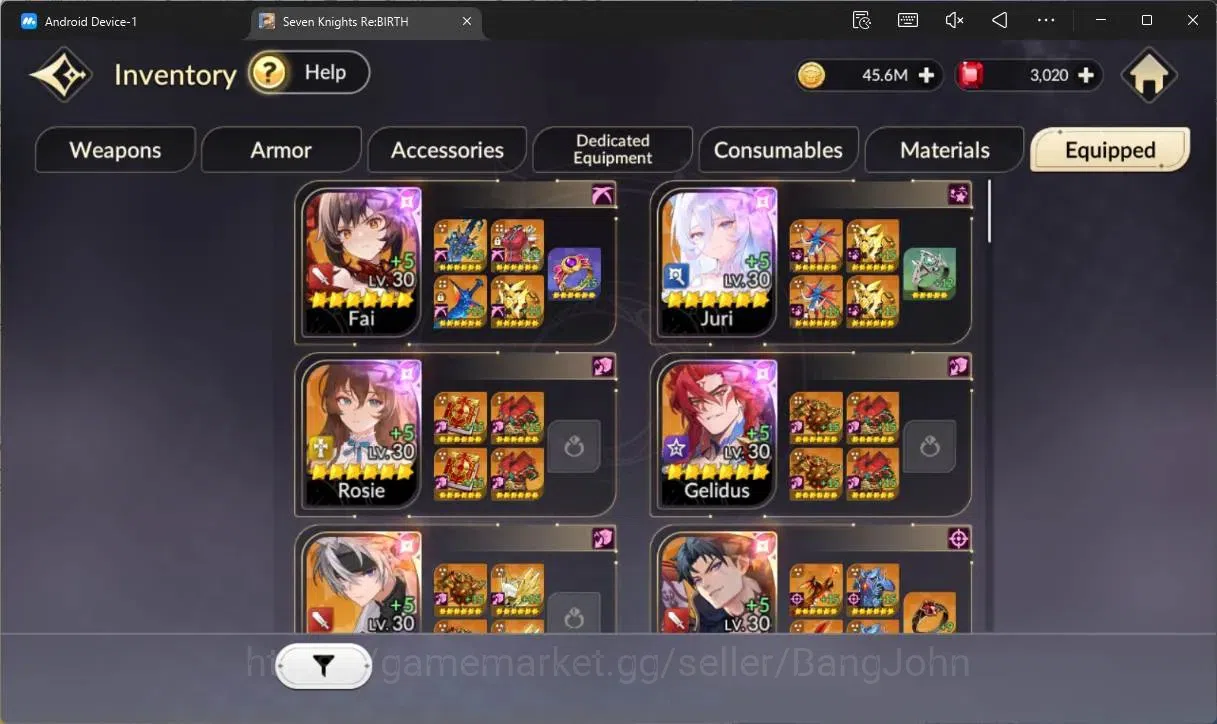 Seven Knights Re:Birth Accounts Global |4 EX7 (Fai,Juri,Roise,Gelidus)|15 TC6 (Rya image 11