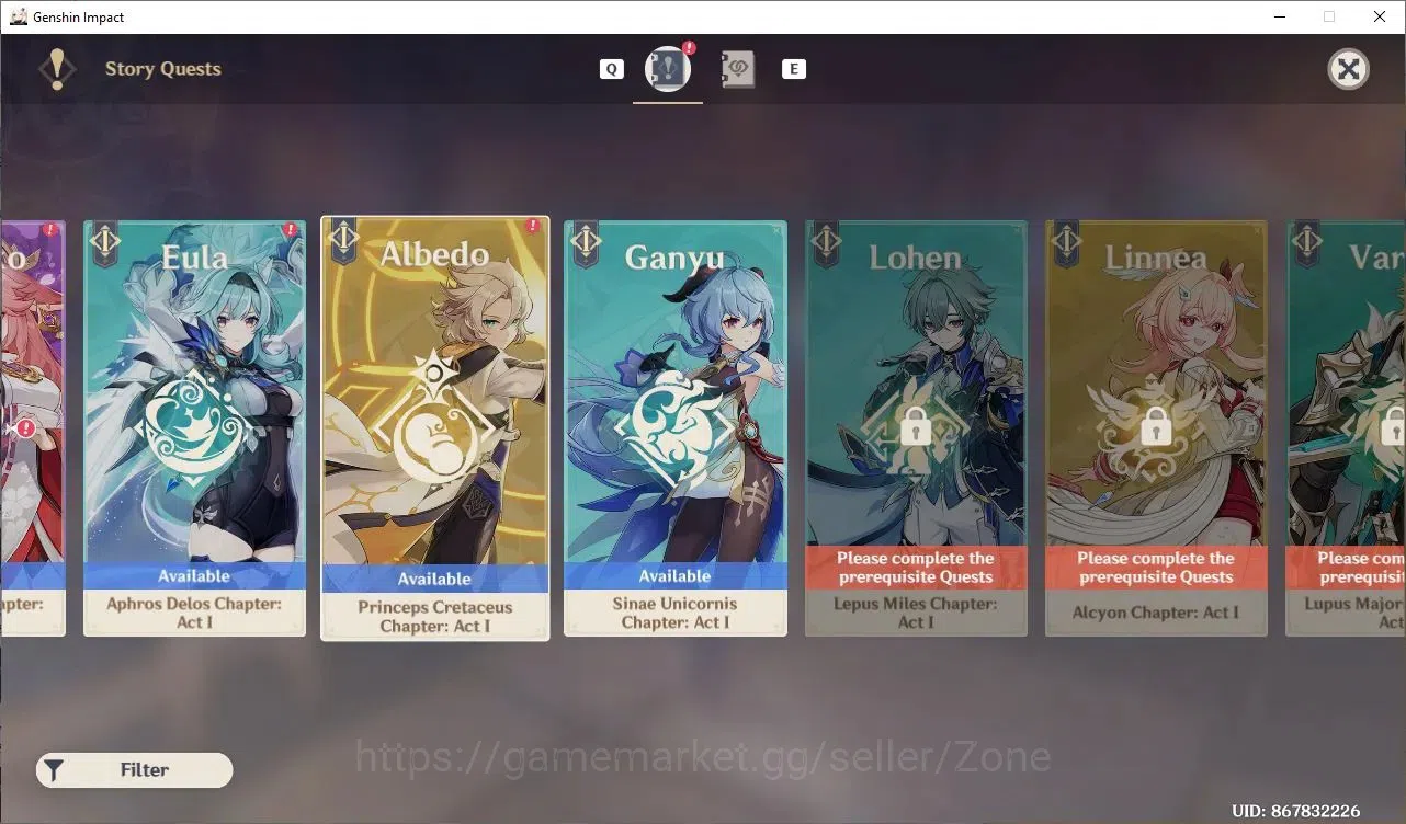 Genshin Impact Accounts Others Asia|AR 45|6 Limit+7(*5Char)+4(*5Wpn)|Premium (HuTao+Sign,Yelan,Kazuha,Raiden,Nahida,Klee)|MC 17