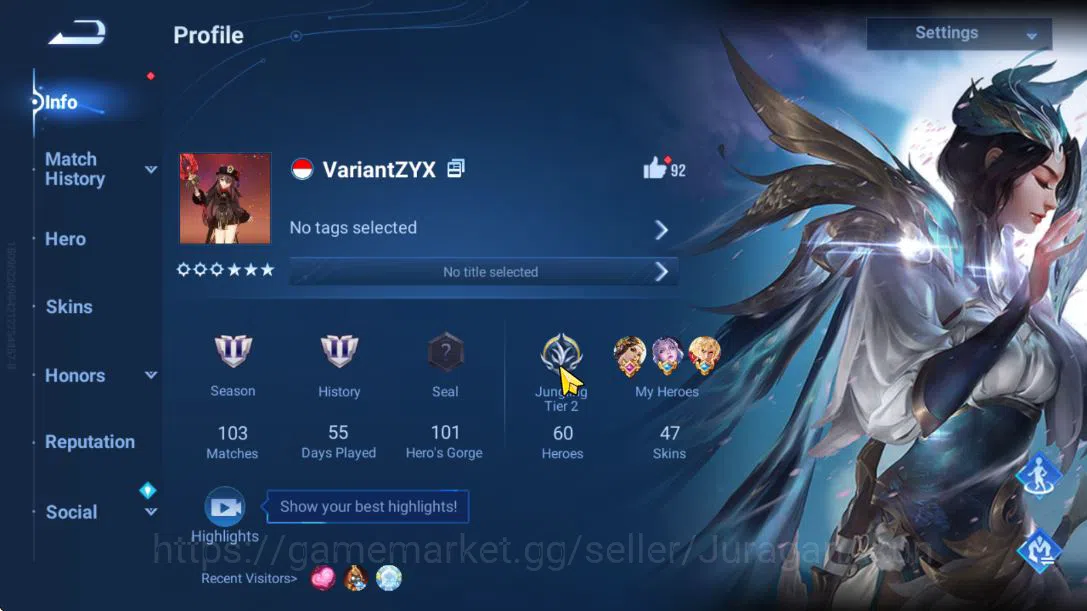 Honor of Kings Accounts Hero 60 Skin 47|KIC Luna,Consort Yu (Legend),Lady  image 2
