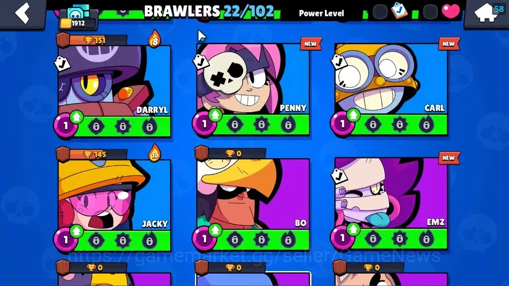 Brawl Stars Accounts 1912 Trophy|5k Blings|22 Brawlers 1 MaxLvl Full Buffies Edgar|4 Skins|1 Legendary Void Amber,1 Epic 10